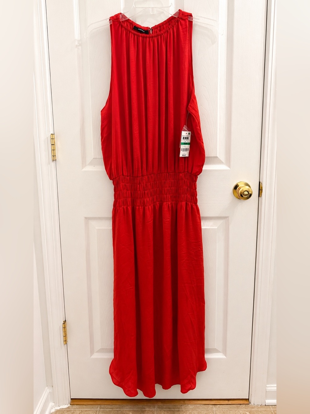 Alfani Red Sleeveless Smocked Waist Midi Dress NWT Size L
